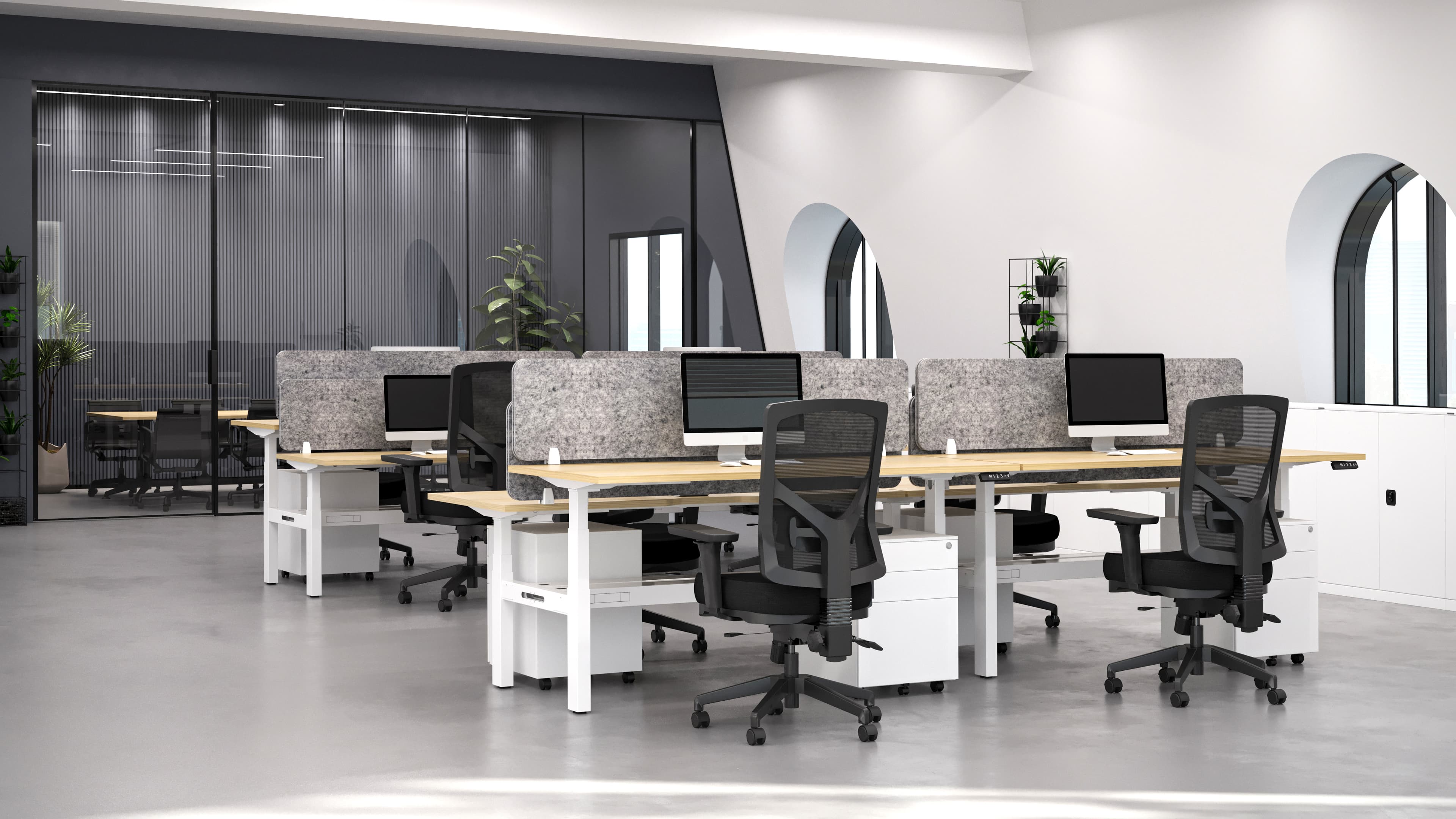 An office area with multiple desks and chairs