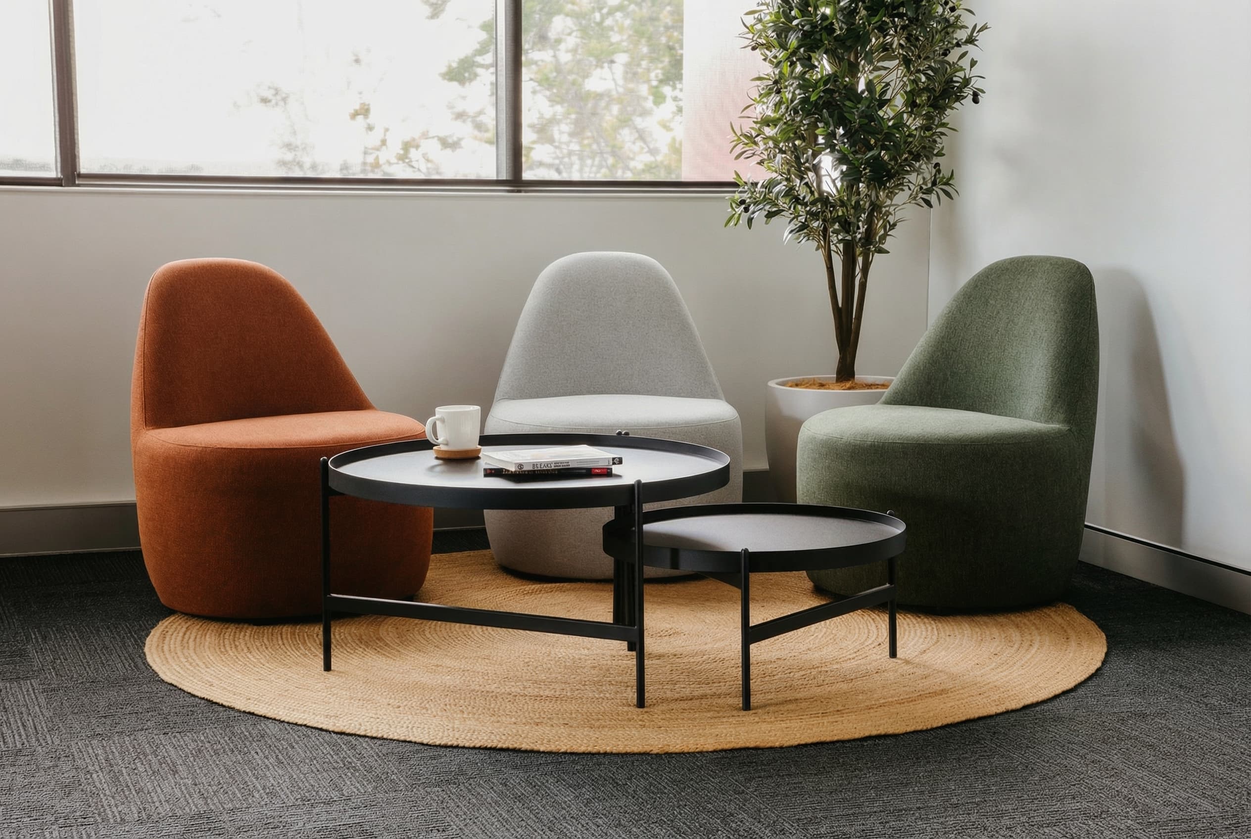 seating area with lounge chairs and a coffee table