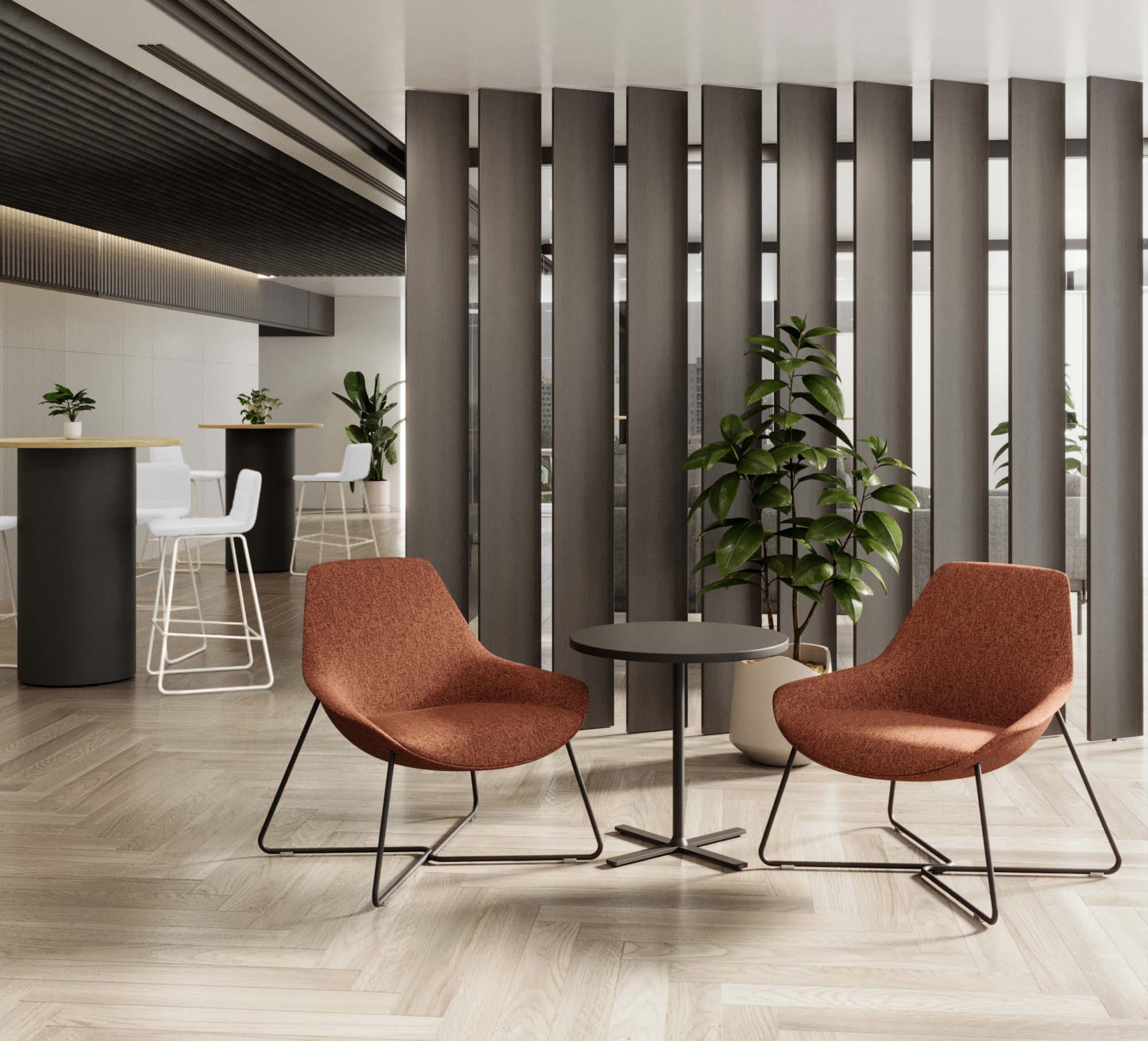 Two chairs in a collaborative meeting area