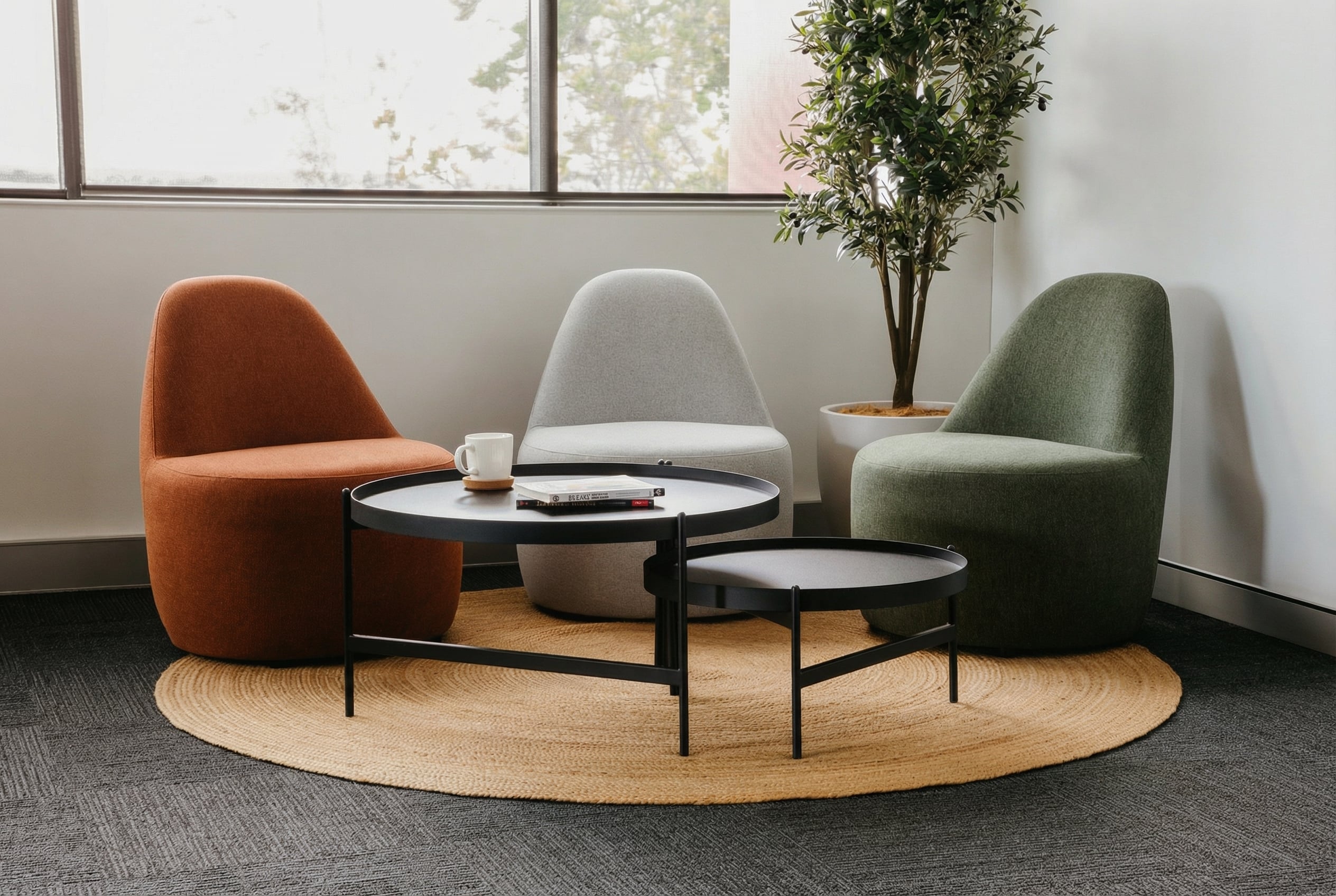 seating area with lounge chairs and a coffee table