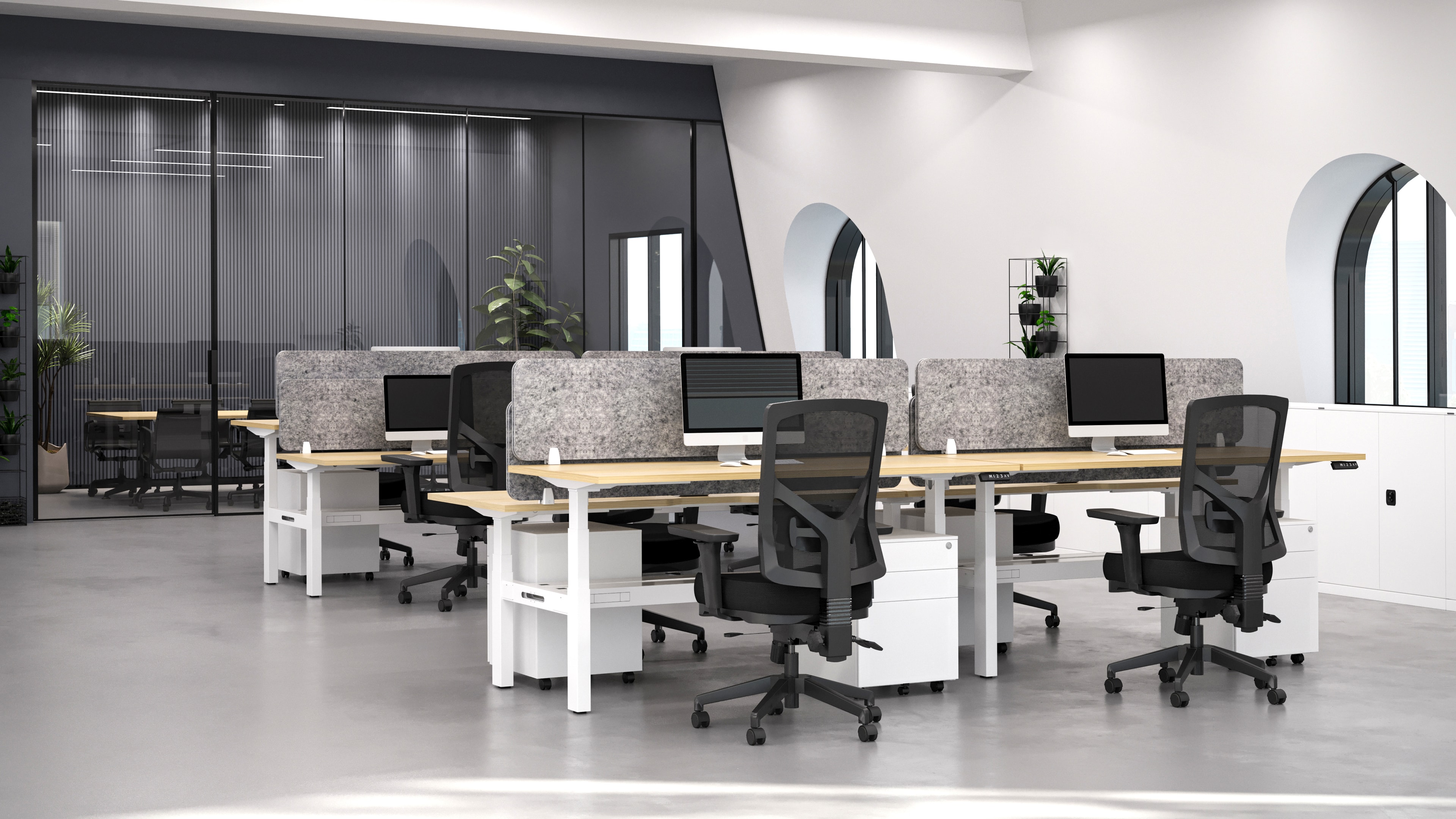 An office area with multiple desks and chairs